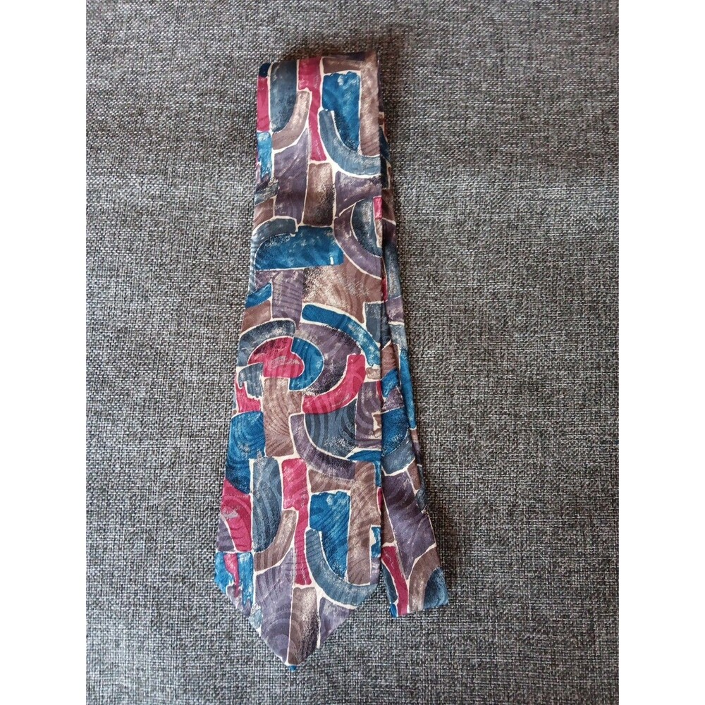 Tie 70s 80s 90s Y2K Mens Austin Grey Silk Red Blue Brown Beige 3.75 Wide 57 Long